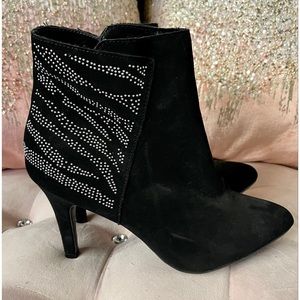 New Rhinestones Studded Black Suede Like Boots Booties Heels 11